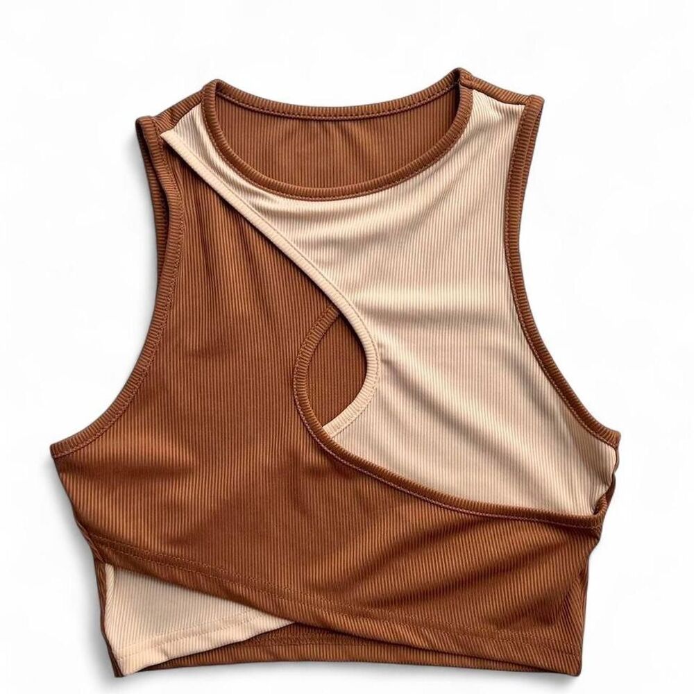 Brown and Tan Crop Top Tank Top Women’s Medium